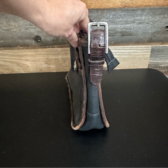 Vintage Brighton Pebble Grain Leather Black w/Brown Alligator Embossed Purse - Picture 6 of 16